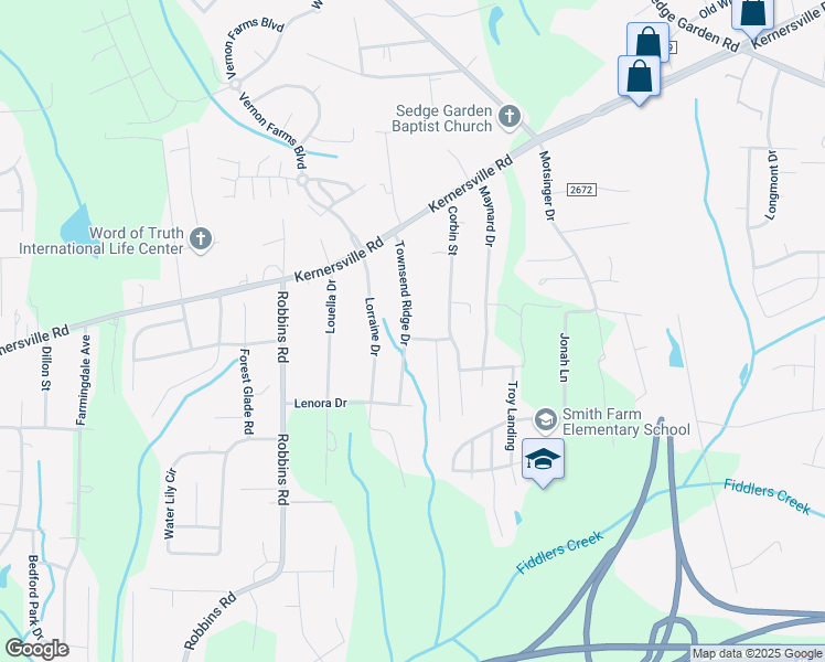 map of restaurants, bars, coffee shops, grocery stores, and more near 172 Townsend Ridge Drive in Winston-Salem