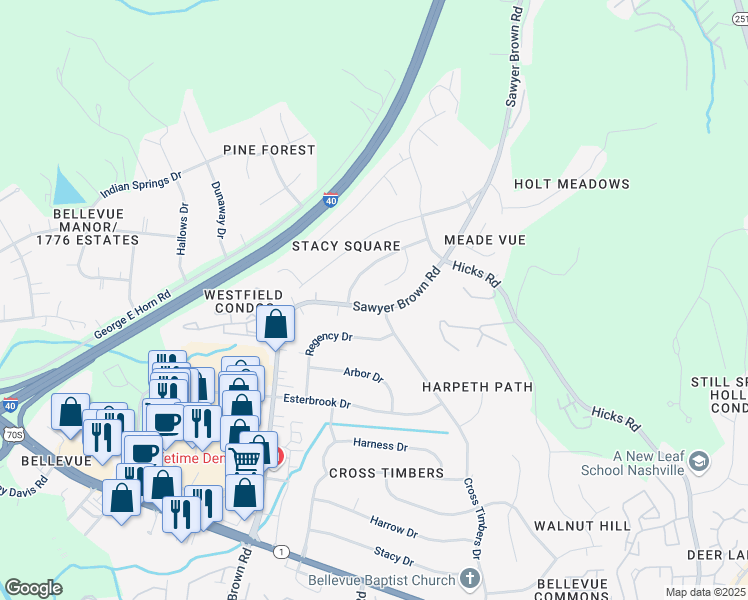 map of restaurants, bars, coffee shops, grocery stores, and more near 8037 Stallion Court in Nashville