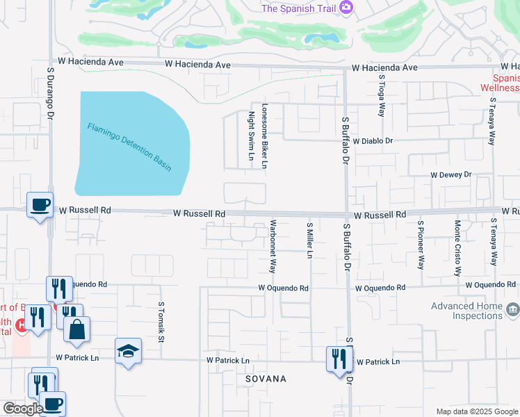 map of restaurants, bars, coffee shops, grocery stores, and more near 8070 West Russell Road in Las Vegas