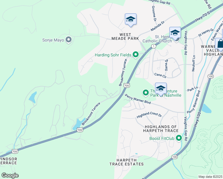 map of restaurants, bars, coffee shops, grocery stores, and more near 6666 Brookmont Terrace in Nashville