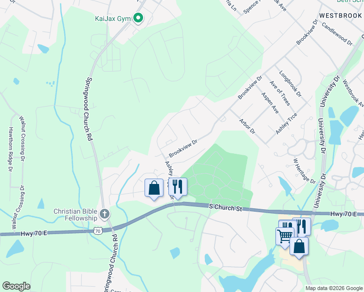 map of restaurants, bars, coffee shops, grocery stores, and more near 128 Fawn Haven Drive in Gibsonville