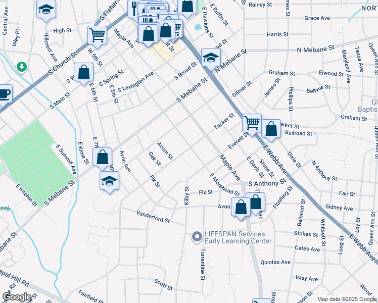 map of restaurants, bars, coffee shops, grocery stores, and more near 609 Tucker Street in Burlington