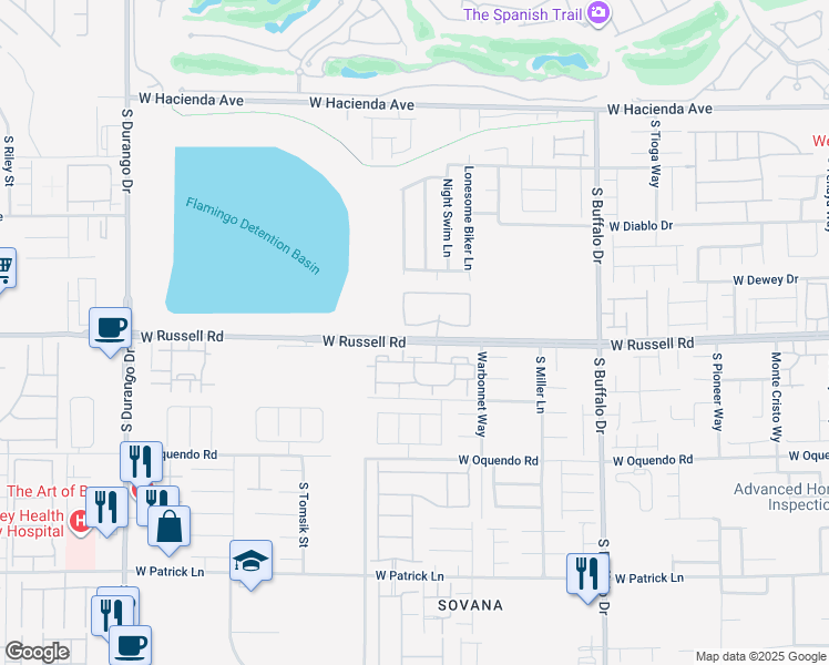 map of restaurants, bars, coffee shops, grocery stores, and more near 8070 West Russell Road in Las Vegas