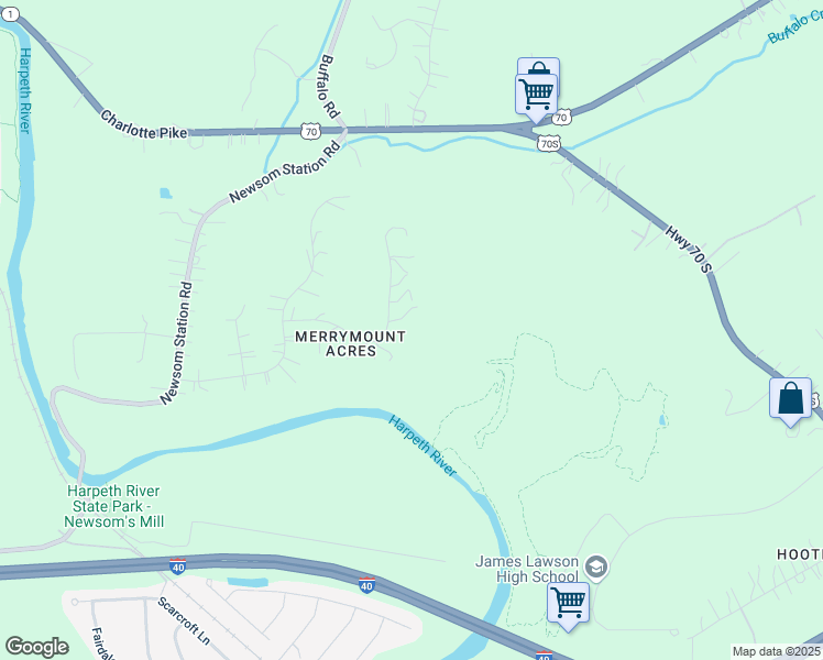 map of restaurants, bars, coffee shops, grocery stores, and more near 8429 Rolling Hills Drive in Nashville