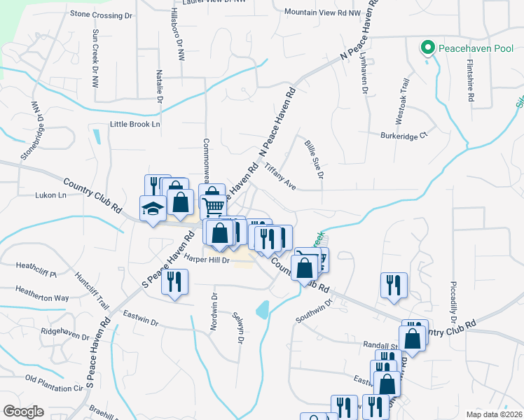 map of restaurants, bars, coffee shops, grocery stores, and more near 4981 Hunt Club Road in Winston-Salem