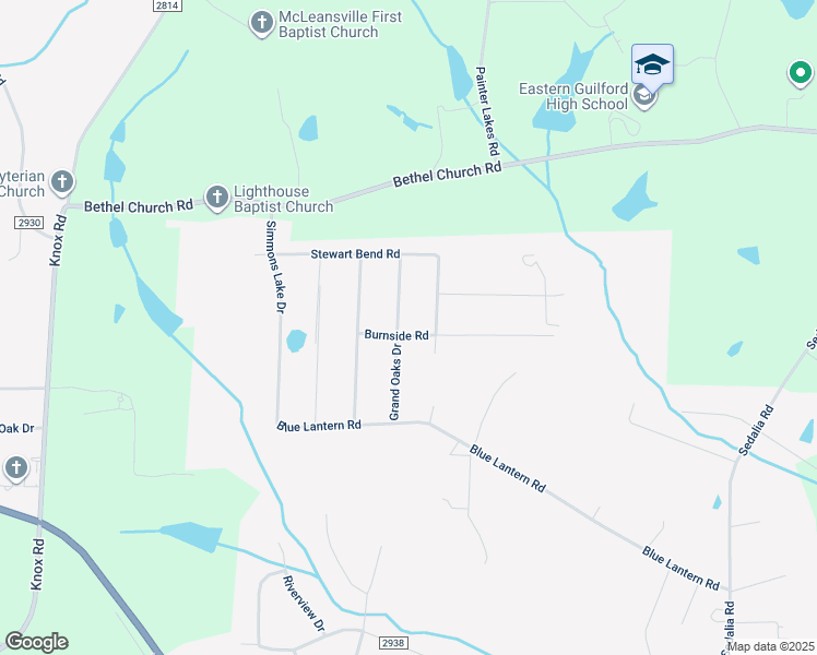 map of restaurants, bars, coffee shops, grocery stores, and more near 213 Grand Oaks Drive in Gibsonville