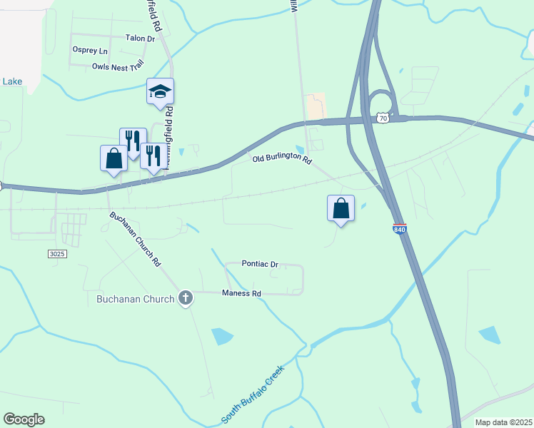 map of restaurants, bars, coffee shops, grocery stores, and more near 143 Wagoner Bend Road in Greensboro