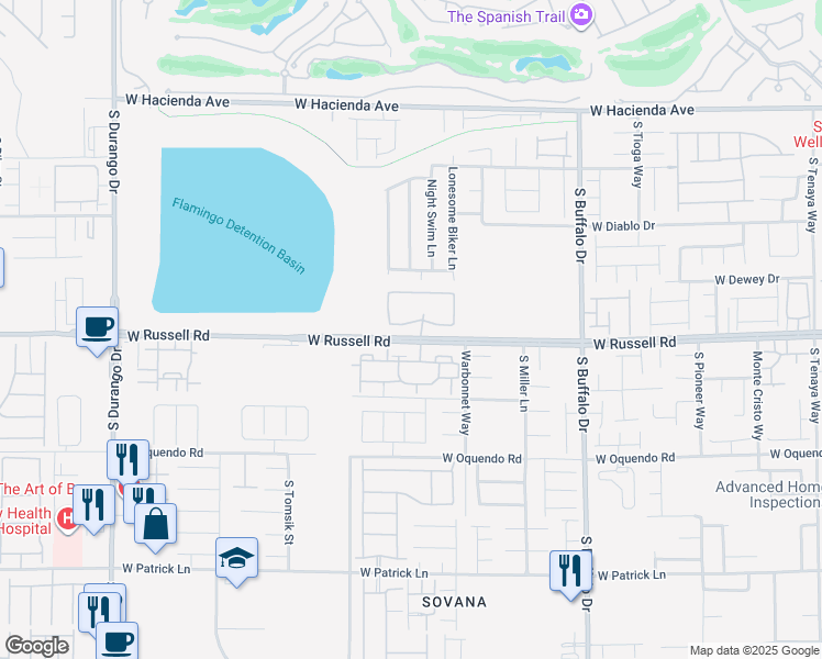 map of restaurants, bars, coffee shops, grocery stores, and more near 8070 West Russell Road in Las Vegas