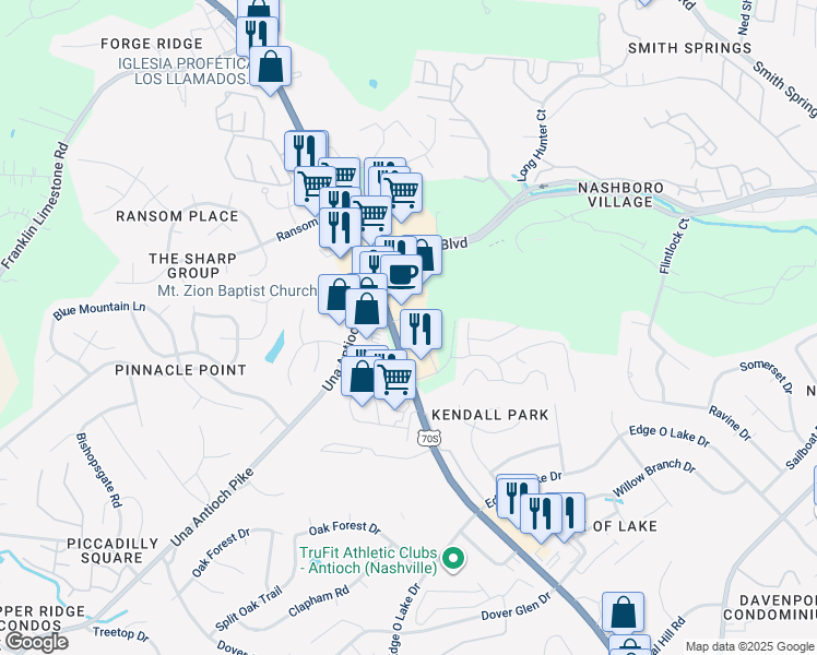map of restaurants, bars, coffee shops, grocery stores, and more near 2326 Murfreesboro Pike in Nashville
