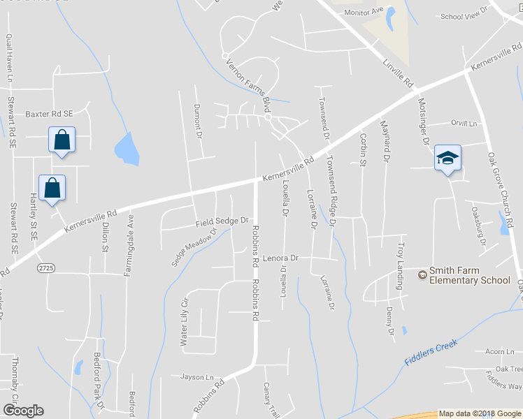 map of restaurants, bars, coffee shops, grocery stores, and more near 121 Robbins Road in Winston-Salem