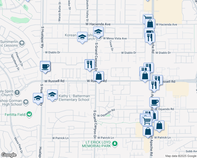 map of restaurants, bars, coffee shops, grocery stores, and more near 5697 Tapestry Rose Court in Las Vegas