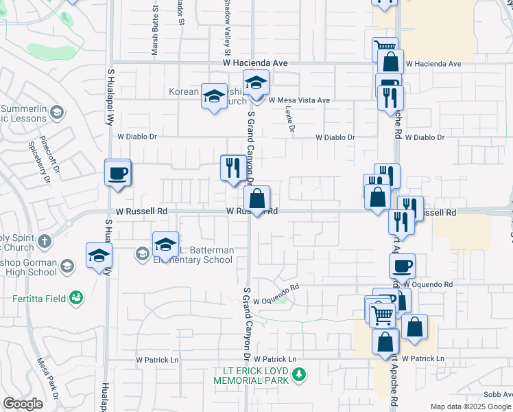 map of restaurants, bars, coffee shops, grocery stores, and more near 5697 Tapestry Rose Court in Las Vegas