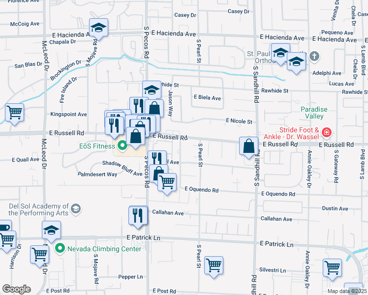 map of restaurants, bars, coffee shops, grocery stores, and more near 5774 South Claire D Lane in Las Vegas