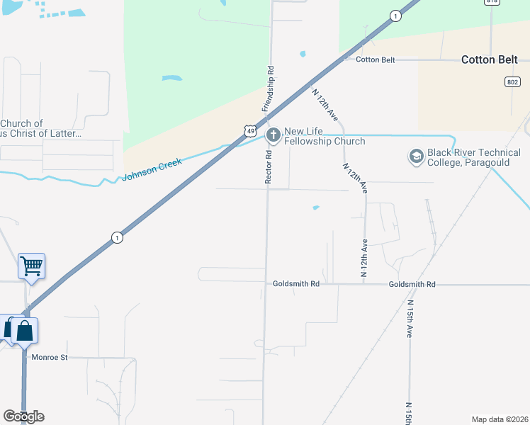 map of restaurants, bars, coffee shops, grocery stores, and more near 2211 South New Friendship Road in Paragould