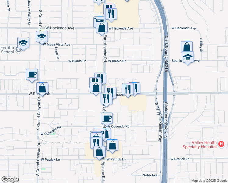 map of restaurants, bars, coffee shops, grocery stores, and more near 9314 West Russell Road in Las Vegas