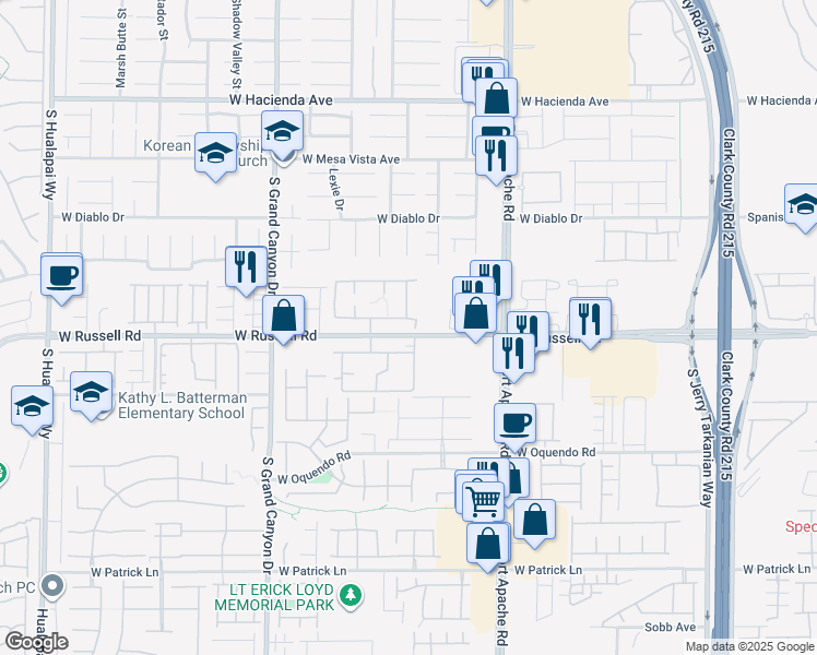 map of restaurants, bars, coffee shops, grocery stores, and more near 9620 West Russell Road in Las Vegas
