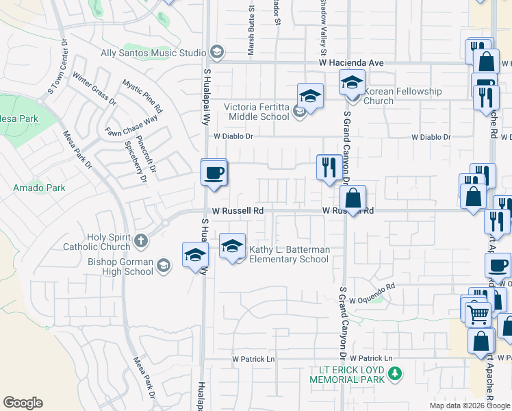 map of restaurants, bars, coffee shops, grocery stores, and more near 10047 Mccauley Ranch Avenue in Las Vegas
