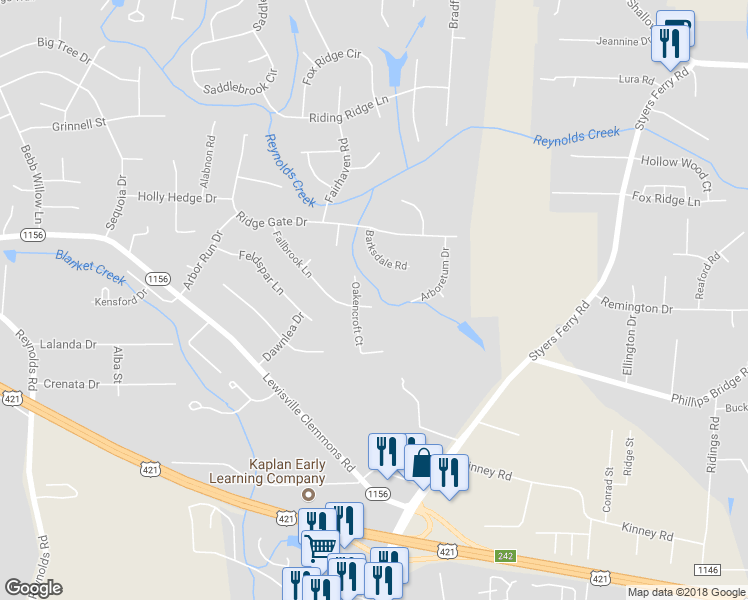 map of restaurants, bars, coffee shops, grocery stores, and more near 1140 Fallbrook Lane in Lewisville