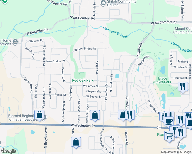 map of restaurants, bars, coffee shops, grocery stores, and more near 4347 West Apache Trail in Fayetteville