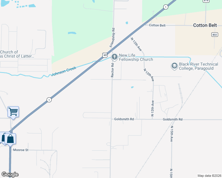 map of restaurants, bars, coffee shops, grocery stores, and more near 2211 South New Friendship Road in Paragould