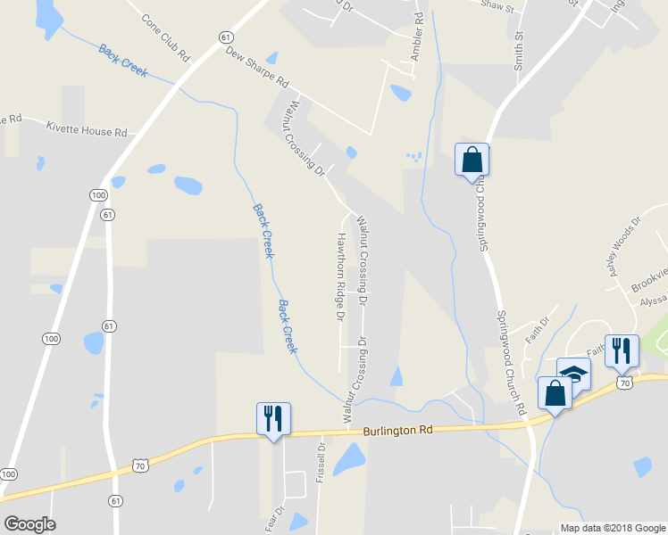 map of restaurants, bars, coffee shops, grocery stores, and more near 608 Hawthorn Ridge Drive in Whitsett