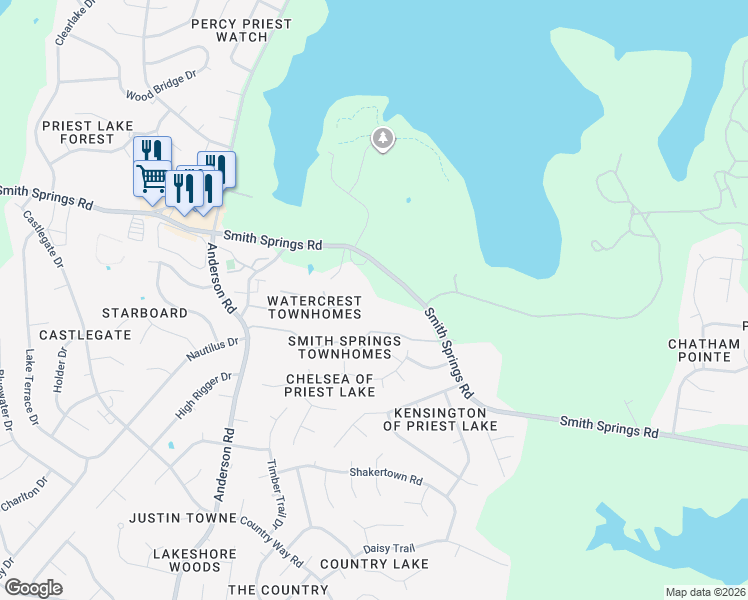 map of restaurants, bars, coffee shops, grocery stores, and more near 3055 Smith Springs Road in Nashville