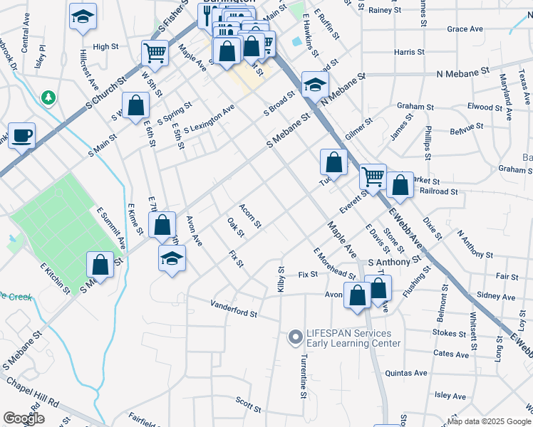 map of restaurants, bars, coffee shops, grocery stores, and more near 609 Tucker Street in Burlington