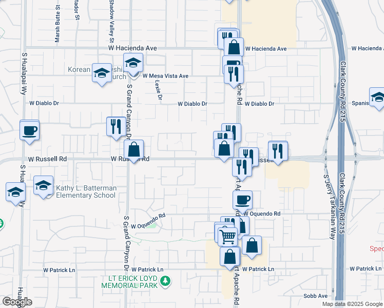 map of restaurants, bars, coffee shops, grocery stores, and more near 9620 West Russell Road in Las Vegas