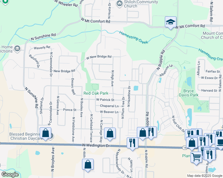 map of restaurants, bars, coffee shops, grocery stores, and more near 4347 West Apache Trail in Fayetteville