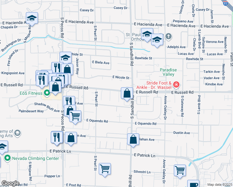 map of restaurants, bars, coffee shops, grocery stores, and more near 5719 South Sunny Dee Court in Las Vegas