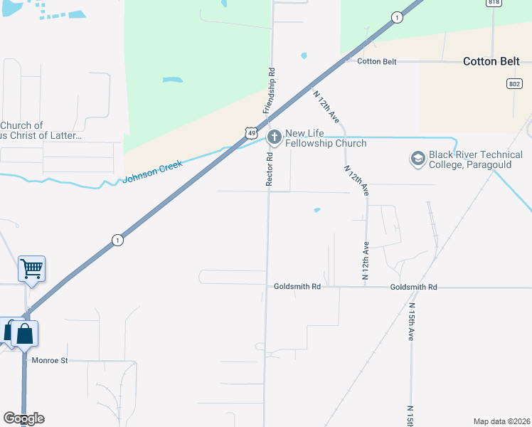 map of restaurants, bars, coffee shops, grocery stores, and more near 2211 South New Friendship Road in Paragould