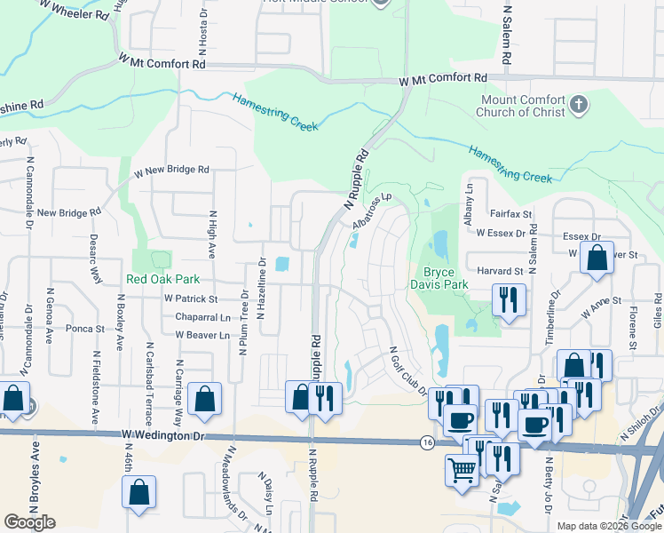 map of restaurants, bars, coffee shops, grocery stores, and more near 1678 North Izard Lane in Fayetteville