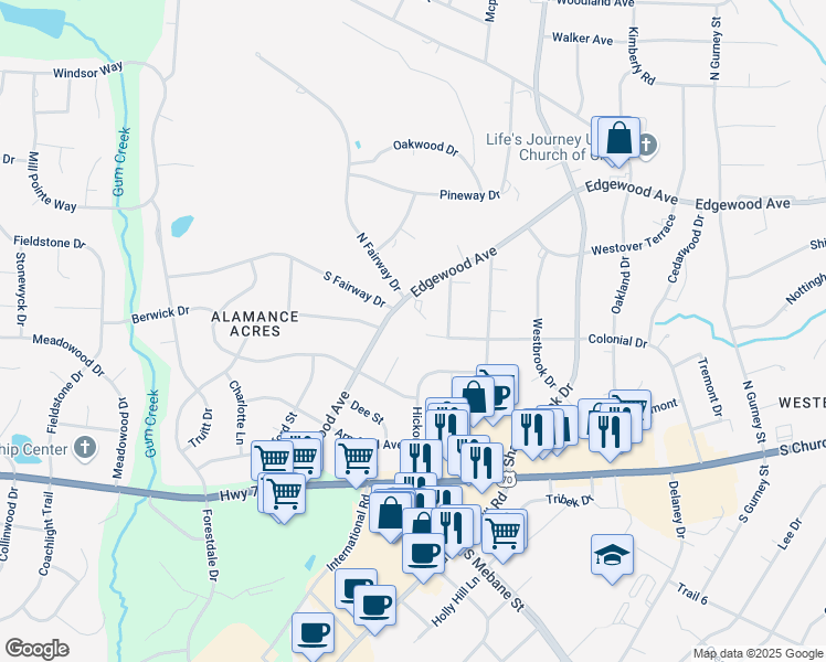 map of restaurants, bars, coffee shops, grocery stores, and more near 916 Colonial Dr in Burlington