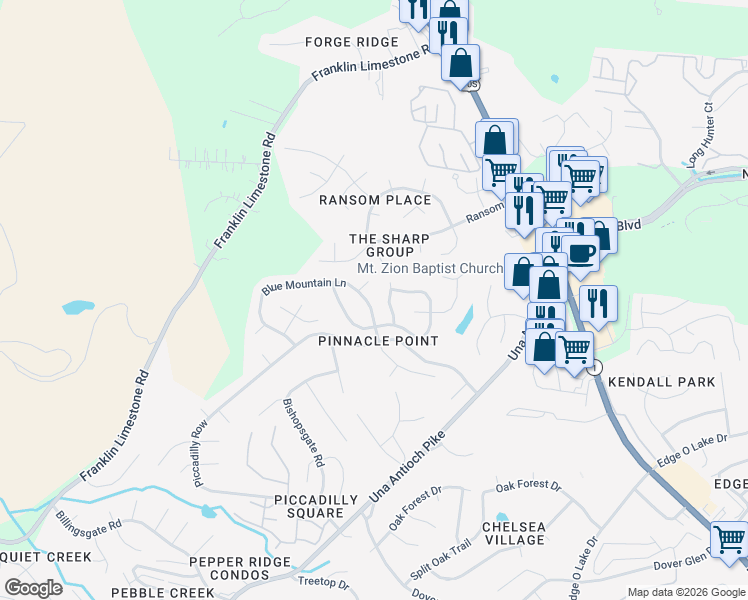 map of restaurants, bars, coffee shops, grocery stores, and more near 920 Blue Mountain Lane in Nashville