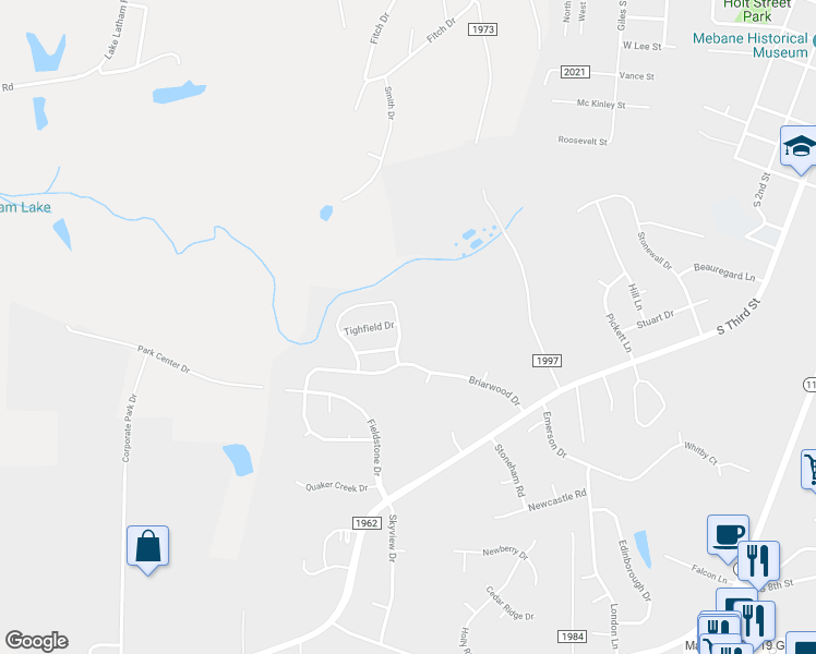 map of restaurants, bars, coffee shops, grocery stores, and more near 206 Huckleberry Loop in Mebane