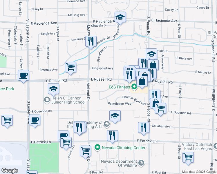 map of restaurants, bars, coffee shops, grocery stores, and more near 5735 Joshuapoint Court in Las Vegas