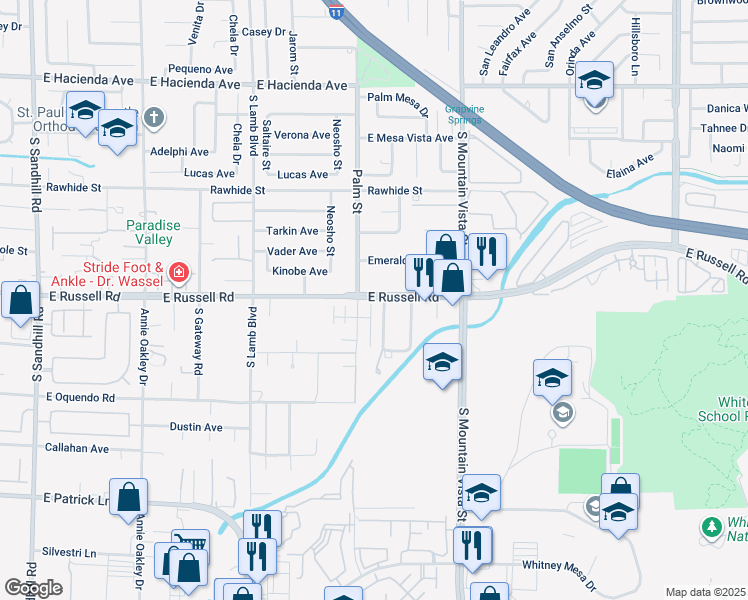 map of restaurants, bars, coffee shops, grocery stores, and more near 147-35 Villa Way in Las Vegas