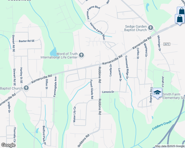 map of restaurants, bars, coffee shops, grocery stores, and more near 127 Forest Glade Road in Winston-Salem