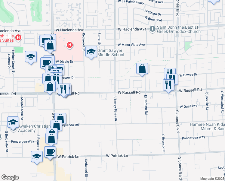 map of restaurants, bars, coffee shops, grocery stores, and more near 5697 Colante Falls Drive in Las Vegas