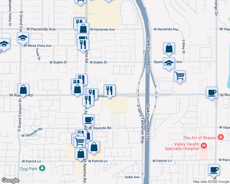 map of restaurants, bars, coffee shops, grocery stores, and more near 9206 West Russell Road in Las Vegas