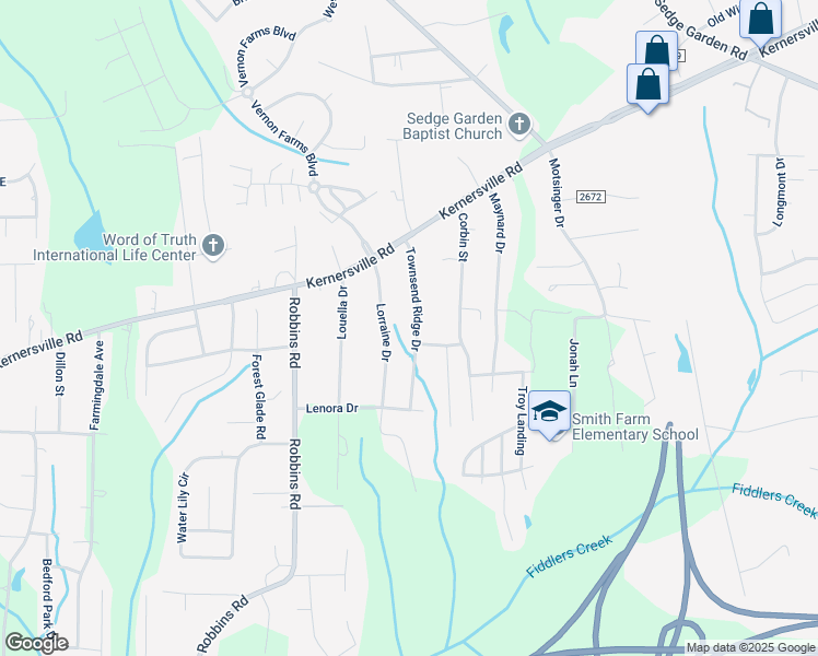 map of restaurants, bars, coffee shops, grocery stores, and more near 172 Townsend Ridge Dr in Winston-Salem