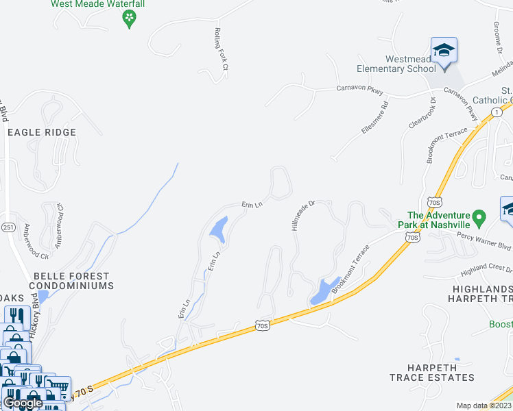 map of restaurants, bars, coffee shops, grocery stores, and more near 1017 Erin Ln in Nashville