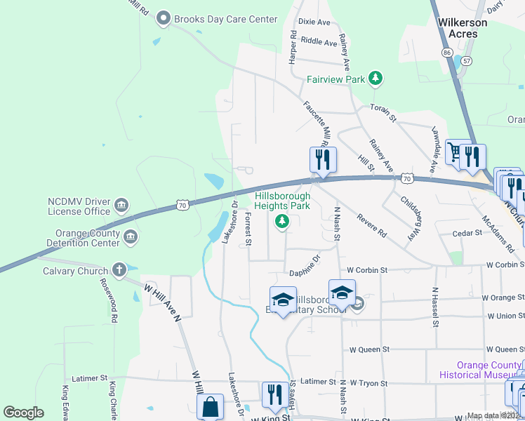 map of restaurants, bars, coffee shops, grocery stores, and more near 534 Central Avenue in Hillsborough