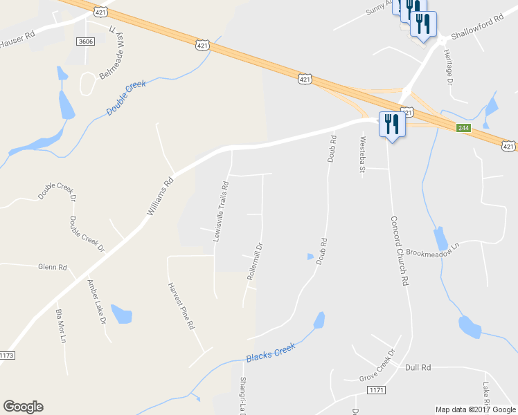 map of restaurants, bars, coffee shops, grocery stores, and more near 1201 Roller Mill Court in Lewisville