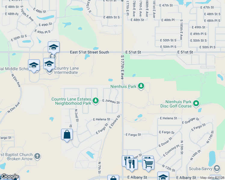 map of restaurants, bars, coffee shops, grocery stores, and more near 3325 North 7th Street in Broken Arrow