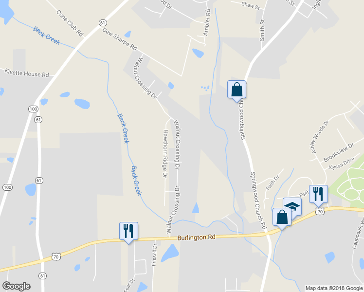 map of restaurants, bars, coffee shops, grocery stores, and more near 507 Walnut Crossing Drive in Whitsett