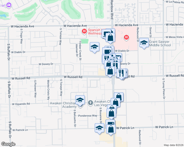 map of restaurants, bars, coffee shops, grocery stores, and more near in Spring Valley