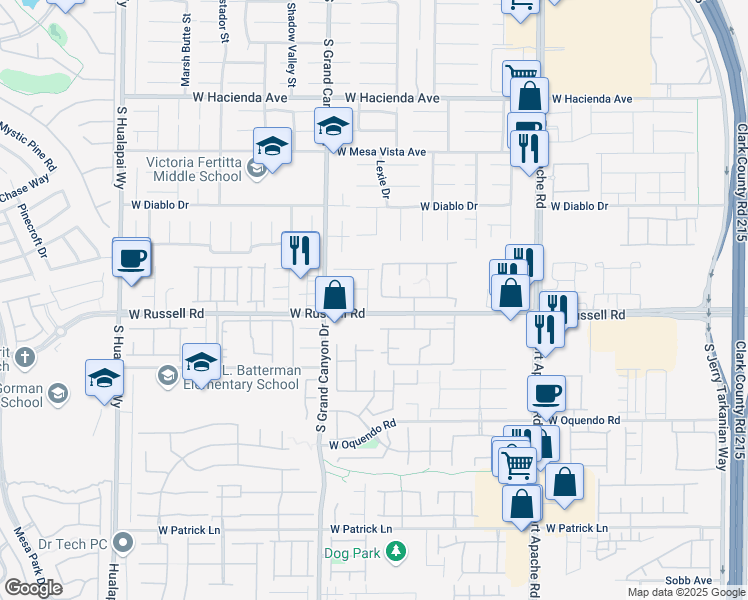 map of restaurants, bars, coffee shops, grocery stores, and more near 5687 Thunder Spirit Street in Las Vegas