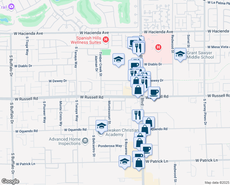 map of restaurants, bars, coffee shops, grocery stores, and more near 5677 Asyma Court in Las Vegas