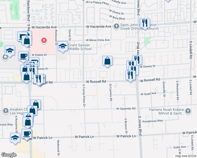map of restaurants, bars, coffee shops, grocery stores, and more near 5685 Lion Head Way in Las Vegas